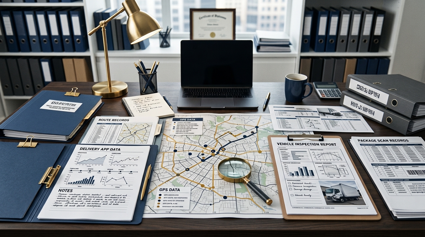 Delivery truck accident evidence including route records GPS data and package logs