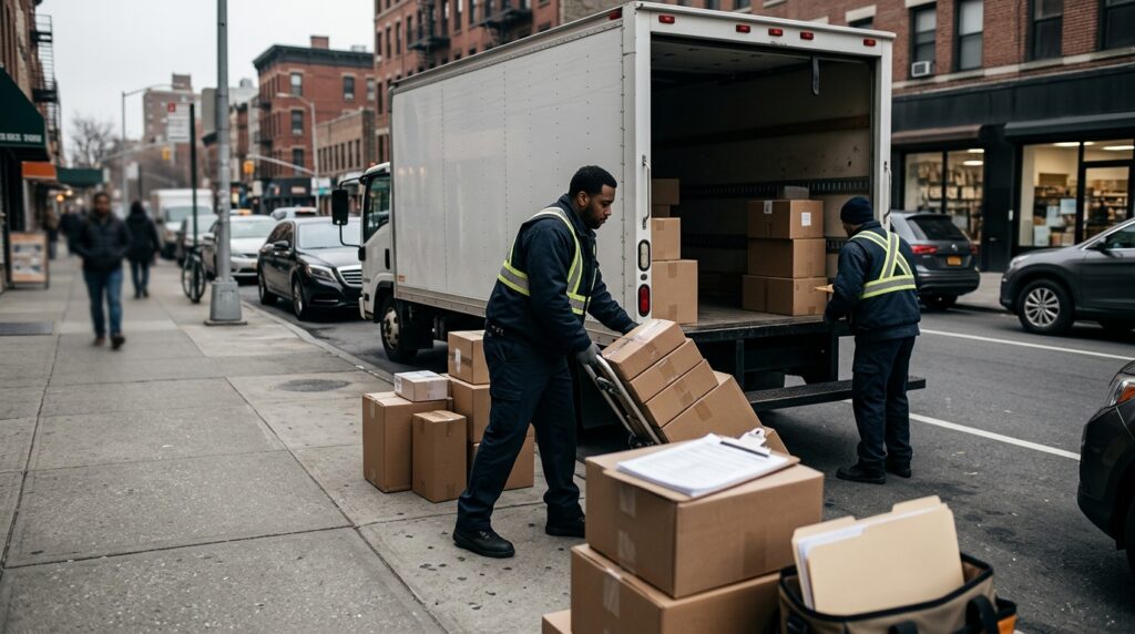 Delivery truck on urban street representing last-mile delivery accident claims