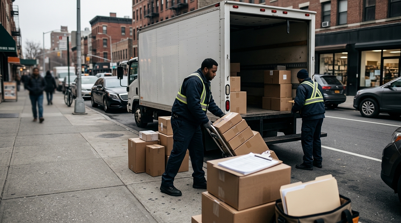 Delivery truck on urban street representing last-mile delivery accident claims