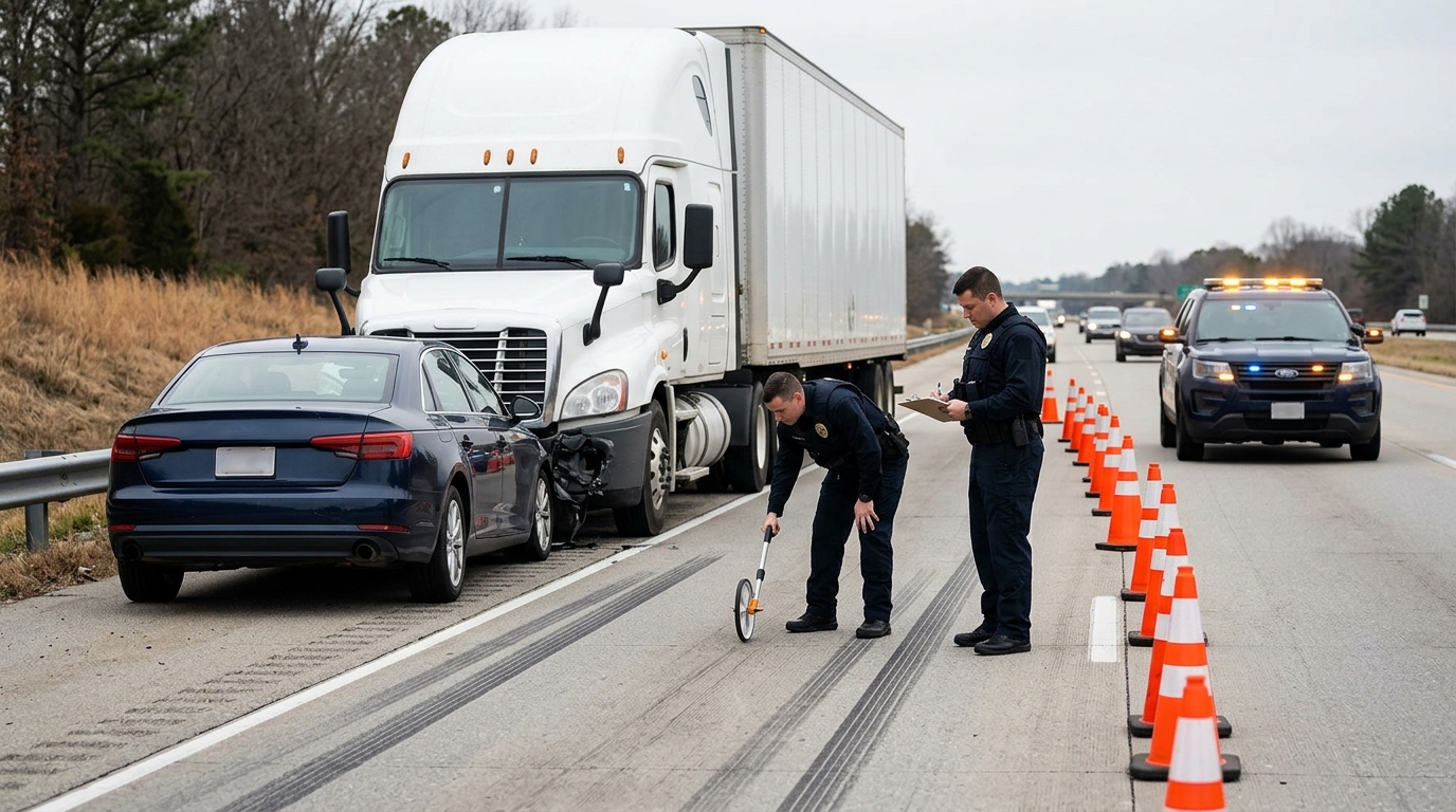 Rear-end truck accident investigation with braking distance evidence