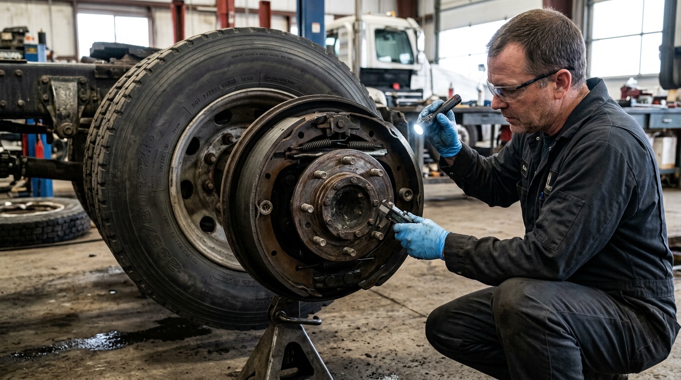 Truck brake drums and rotors inspected for dangerous damage