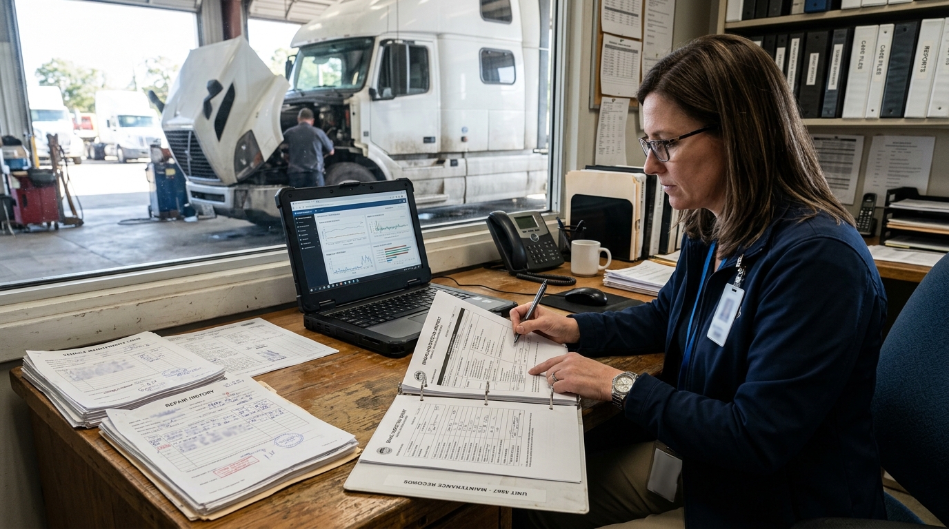 Truck brake maintenance records reviewed after a commercial vehicle crash